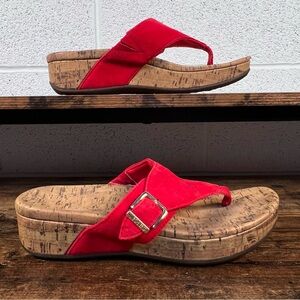 Vionic Marbella Red Suede Leather Sandals Cork Wedge Platform Casual Women's 9